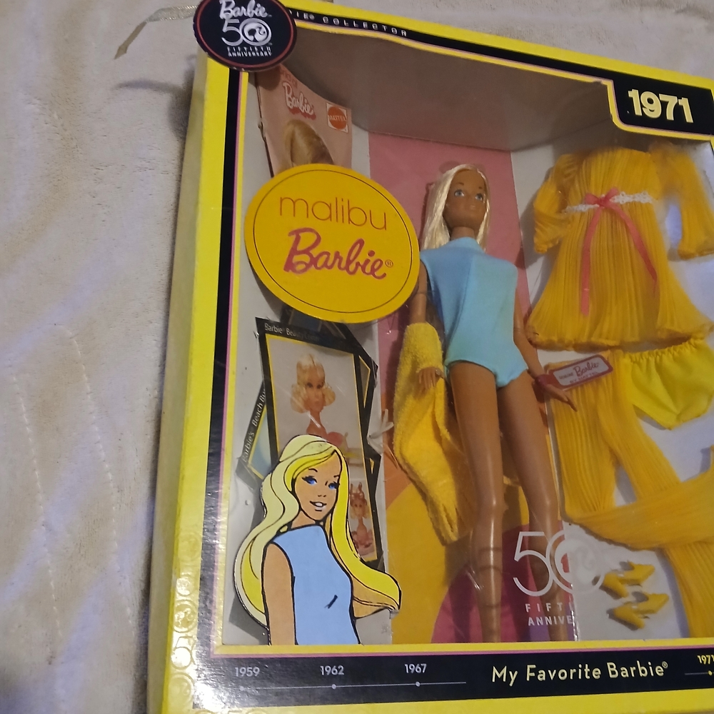 Malibu Barbie Doll with Yellow and Blue Outfits 50th Anniversery